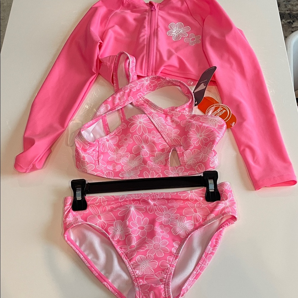 Pink Floral Kids Swim Set